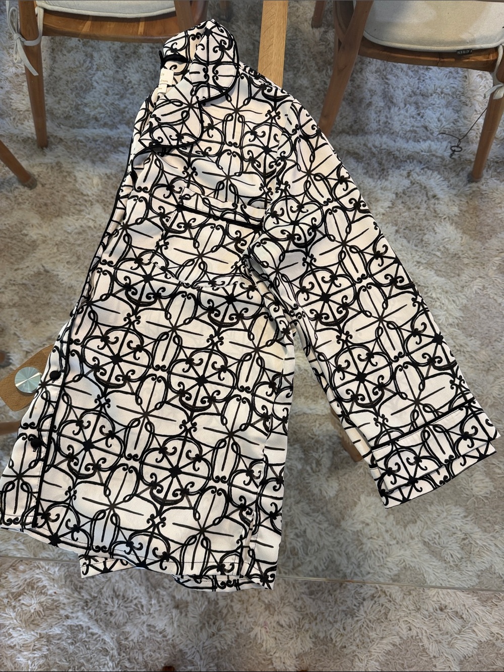 kate spade Black and White Geometric Silky Pajama Top